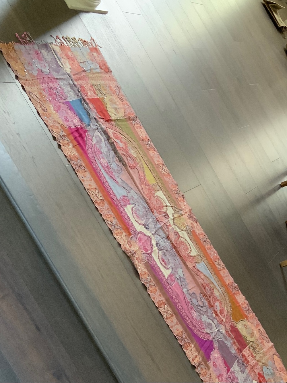 Raj Pink Multi-Color Printed Silk Wrap Scarf
